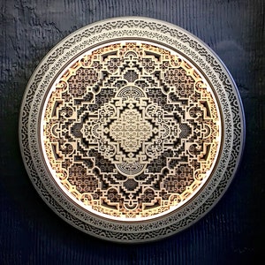 Sacred Geometry Wood Wall LED Lamp, Shipibo Pattern, Wooden Mandala, Wood Wall Deco, Meditation Room Deco, Mandala Room Deco, Boho Yoga Art