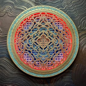 LED-Wandlampe Heilige Geometrie, Shipibo-Muster, Mandala aus Holz, Holz-Wanddeko, Meditationsraum-Deko, Mandala-Raumdeko, Boho Yoga-Kunst