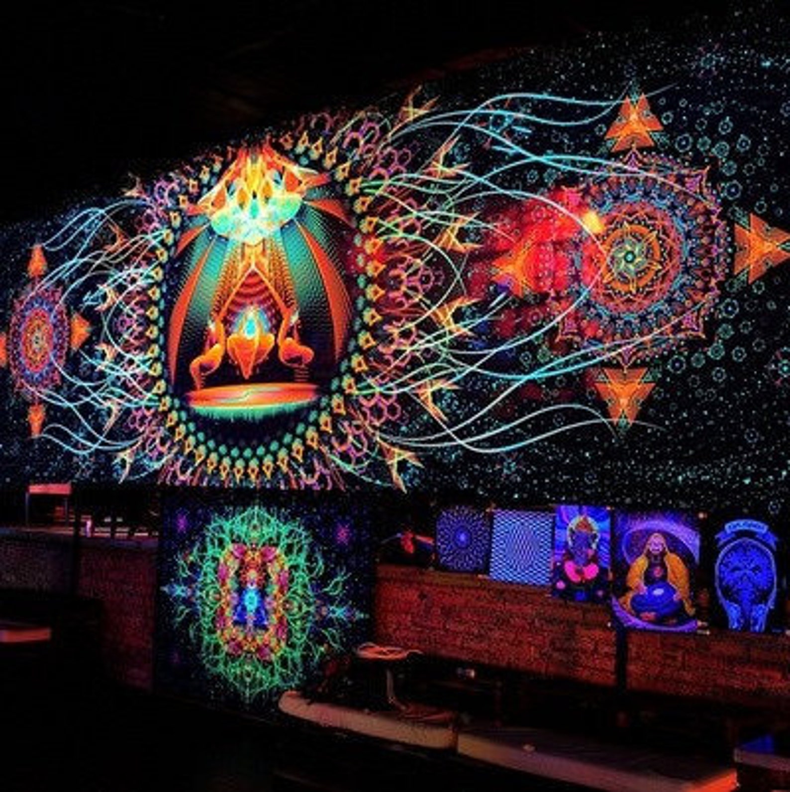 Fluorescent Blacklight Art Tapestry Wallart Psytrance Glow UV Etsy