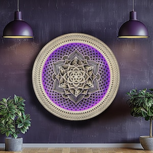 Wall Round Wooden Bedside Lamp, Psychedelic Zen Lamp, Color Changing  Lighting, Flower of Life Lotus Art, High Vibration Healing Wall Deco