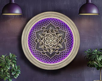 Wall Round Wooden Bedside Lamp, Psychedelic Zen Lamp, Color Changing  Lighting, Flower of Life Lotus Art, High Vibration Healing Wall Deco