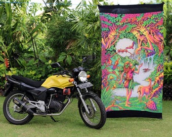 UV Psychedelic Tapestry: Blacklight Mushroom Jungle Wall Hanging