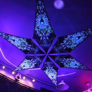 Blacklight Active Canopy, Psychedelic Psytrance Deco, Lycra Blacklight Decoration, Spandex Lycra Psytrance Decor, Party Deco,  Trippy Art