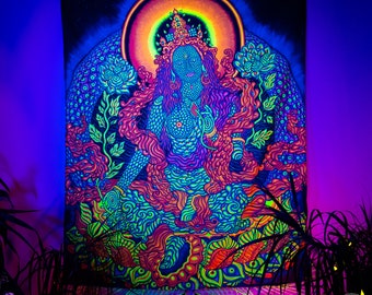 Meditation Room Decor, Esoteric Tapestry, Spiritual Painting, Fluorescent Neon Art, UV Reactive Tapestry, Trippy Psychedelic Backdrop