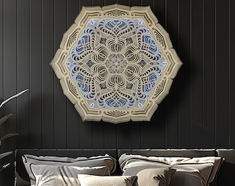 Sacred Geometry Hexagon Mandala Lamp, Bohemian Above Bed Deco,  Flower of Life Mandala Wall Art, Healing High Vibration Psychedelic Decor