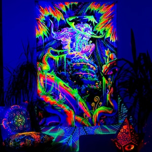 Blacklight Active Mushroom Backdrop, Tapestry UV Active, Fluorescent Wall Decor, Spiritual Meditation Visionary Fractal Art Party Trippy