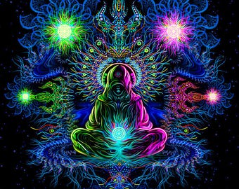 Decoración de yoga para el hogar, tapiz de meditación, pintura mural espiritual, póster de psytrance de cabra, fondo psicodélico sagrado y espiritual.