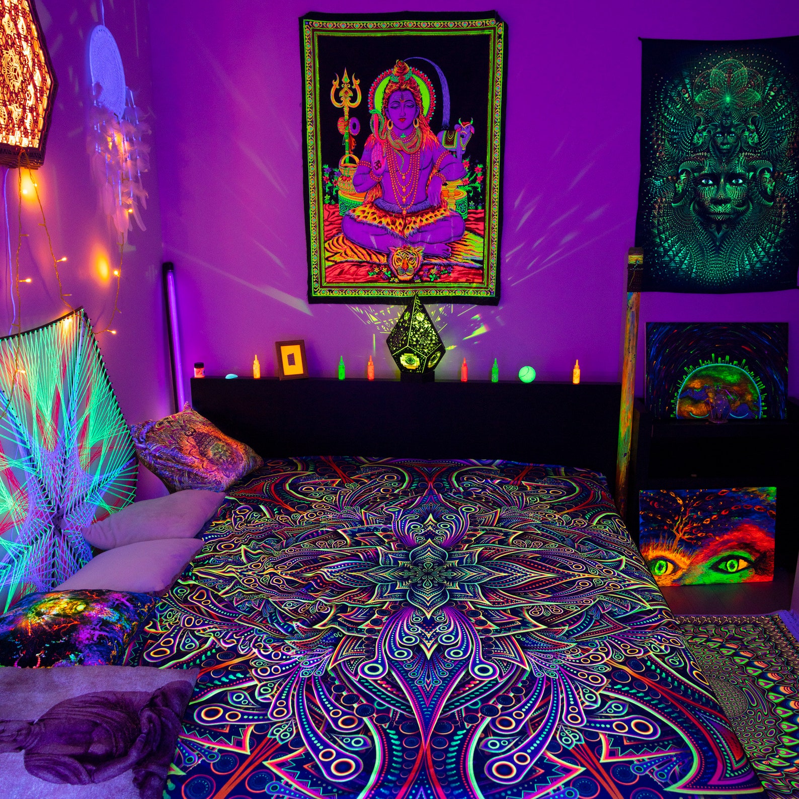 Picnic Blanket Hippie, Mandala UV Blanket, Trippy Blanket, Blacklight ...