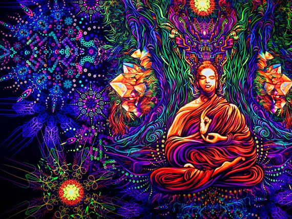 Yoga Deco Meditation Tapestry, Spiritual Art Painting, Goatrance