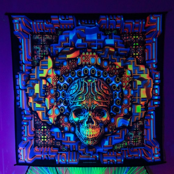 Surreal Artwork, Psychedelic Fractal Art, Surreal Art, Blacklight Decor, Spiritual Gift, Boho Room Decor, Psytrance Tapestry