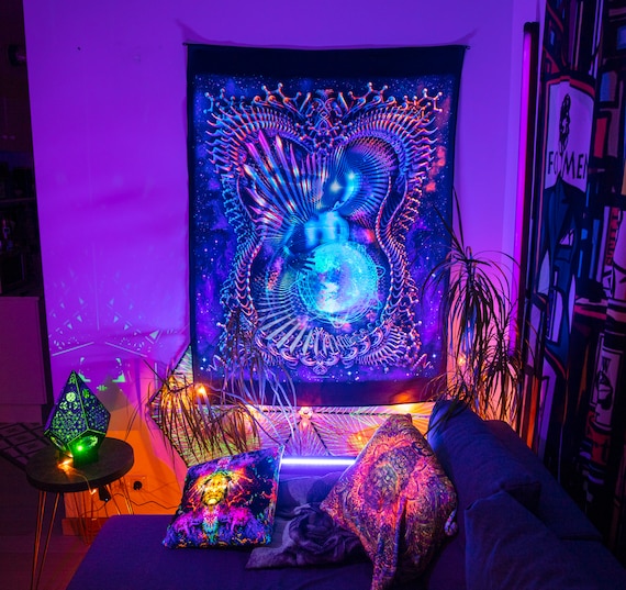 Spiritual Backdrop Fluorescent Tapestry Psychedelic Visionary