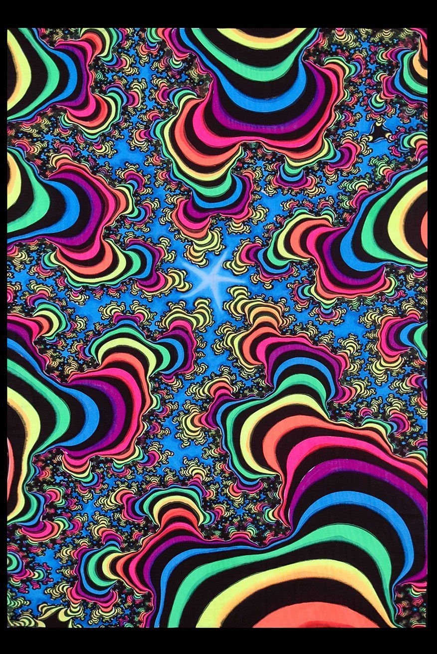 Psytrance Backdrop Spiritueller Wandteppich Schwarzlicht Fraktal Trippy Dekor Psychedelic Art UV Reactive Print Hippie-Wandbehang Yoga