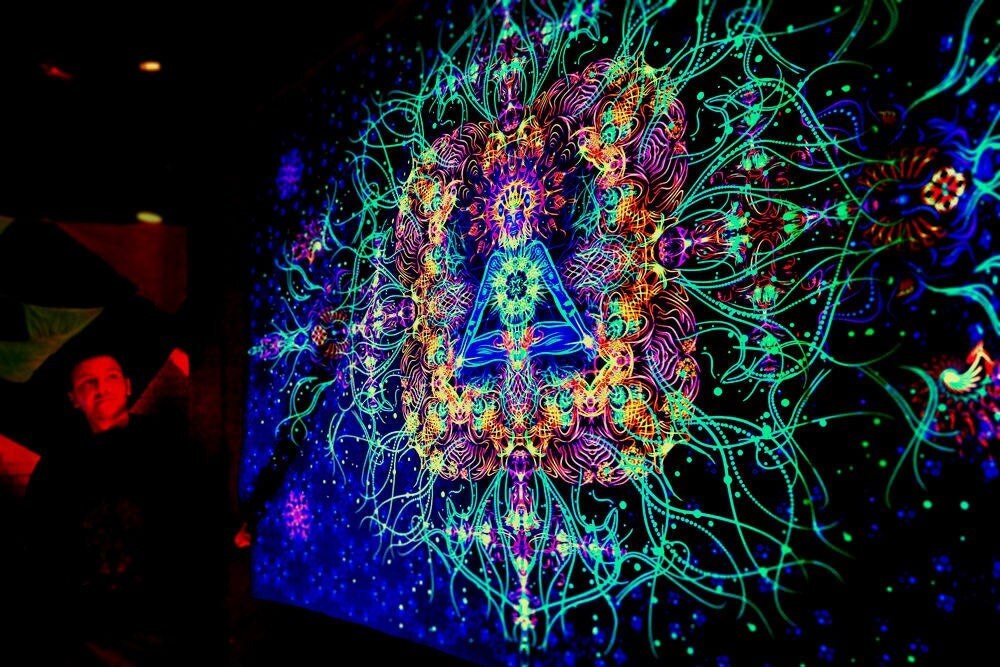 UV Black Light Tapestry,psy Backdrop, Trippy Mushroom Wall Hanging,  Dinosaur Psychedelic Mandala Wall Art, Party Décor, for Bedroom, Room 