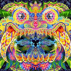 Trippy Blacklight Art Tapestry Fluorescent Psytrance Decoration UV Active Wall Hanging Fluorescent Fractal Art Acid Glow Neon Shamanic