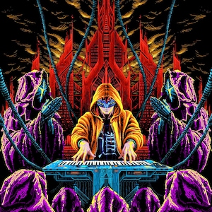 Cyberpunk Tapestry, Backdrop Neon Ultraviolet Art, Postapocalypse Darksynth Sythpop Retrowave Decor, Blacklight Active UV Disco Backdrop