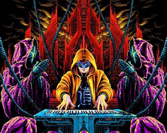 Cyberpunk Tapestry, Backdrop Neon Ultraviolet Art, Postapocalypse Darksynth Sythpop Retrowave Decor, Blacklight Active UV Disco Backdrop
