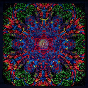 Mandala Wall Hanging, UV Active Tapestry, Blacklight Mystic Backdrop, Surreal Art Tapestry, Fractal Boho Meditation Wall Art, Psy Art