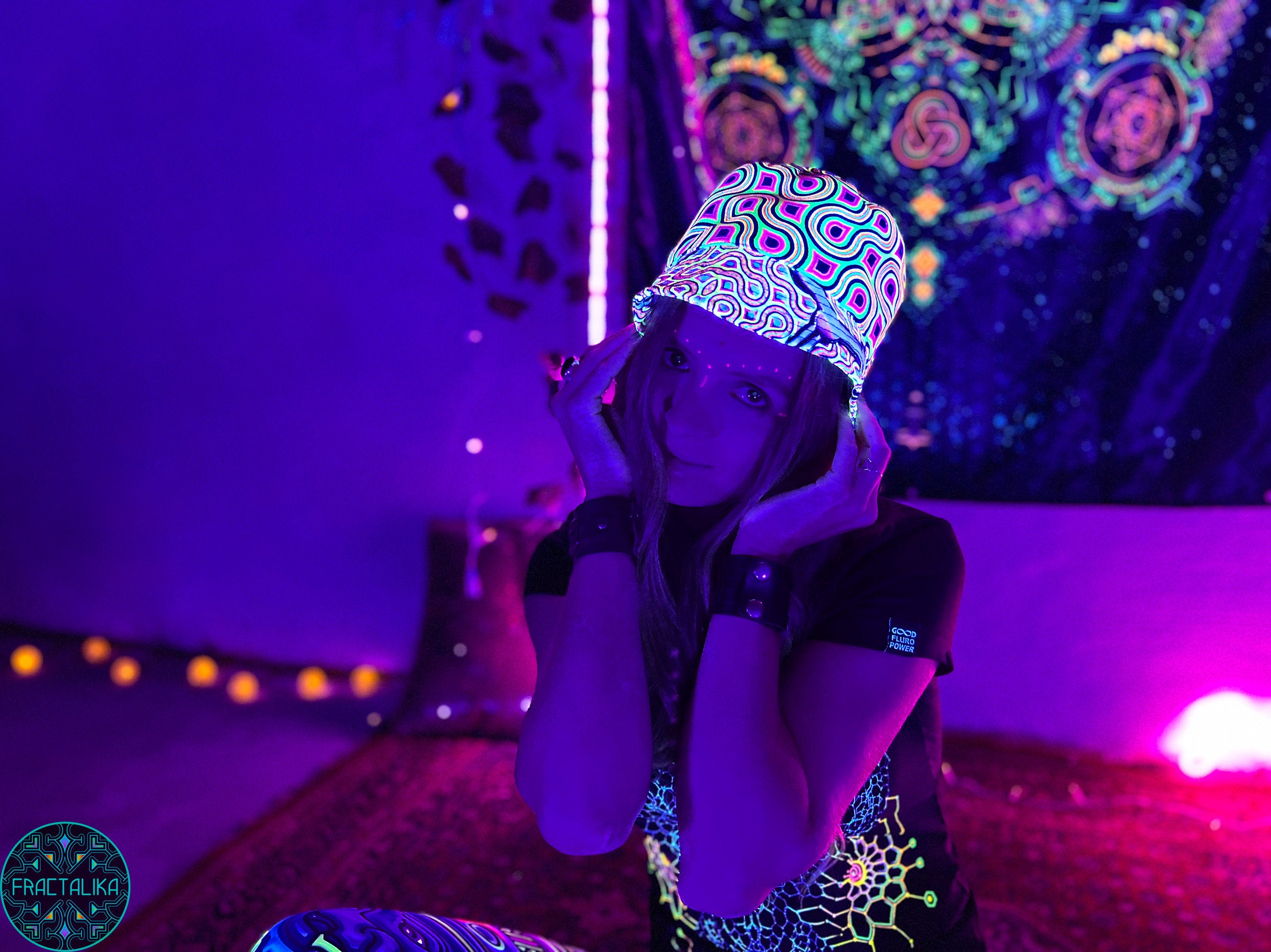 帽子 chappie Trippy Bucket Hat, Blacklight Active Panama, Festival