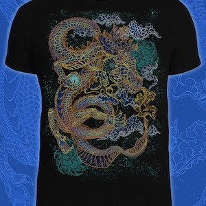 Dragon UV Active Shirt, Psychedelic Men’s Outfit, Blacklight Active Clothing, Psytrance Look, Trippy Style, Psychedelic Vibe, Goatrance