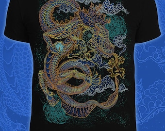 Dragon UV Active Shirt, Psychedelic Men’s Outfit, Blacklight Active Clothing, Psytrance Look, Trippy Style, Psychedelic Vibe, Goatrance