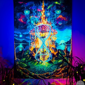 サイケデリックなキノコの壁アート、スピリチュアルな壁掛け、サイケデリックな装飾、スピリチュアルなアート、トリッピーな部屋の装飾、ブラックライトのタペストリー