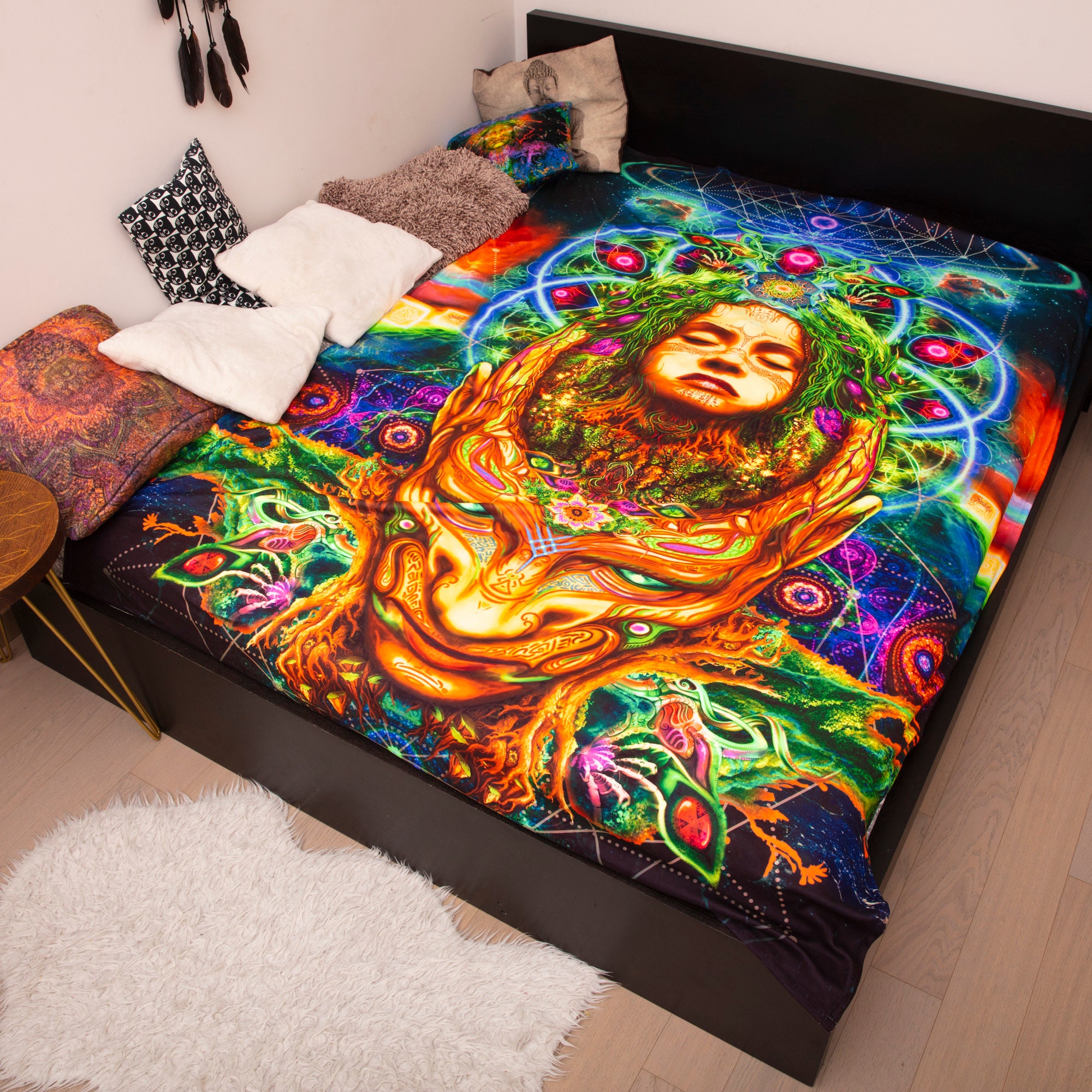 THYUNQ California King Bed Sheet Set - 4 Piece Psychedelic Print Sheets & Pillowcases, 14" Deep Pocket, Super Soft Microfiber - View #9