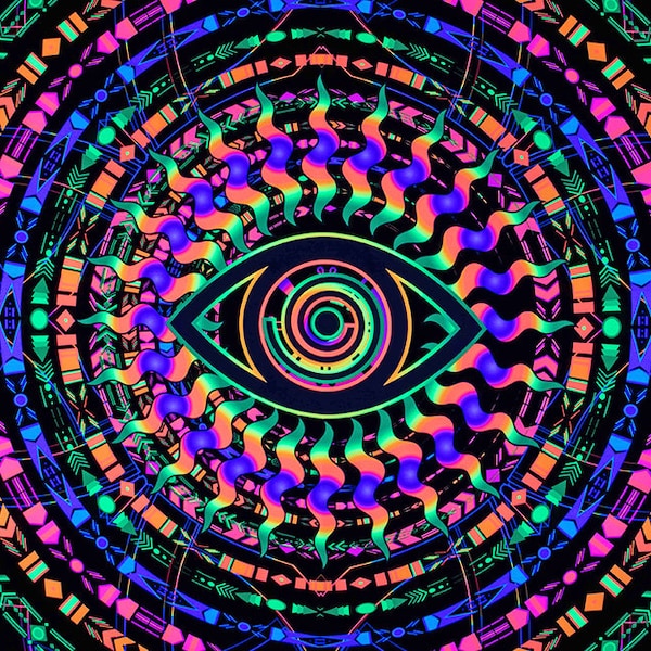 Trippy UV-Mandala DMT Wandtapijten Visionair Spiritueel Paddenstoel Fractal Blacklight Psytrance Artwork Wall Art psychedelisch