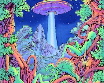 Trippy Tapisserie UV Hintergrund Pilz Kunst Psytrance Deco Festival Wandbehang Esoterik Poster Hippie Schlafzimmer Dekor Spirituelle Banner