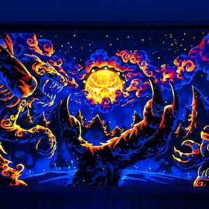 Trippy Tapestry, Fluorescent Tapestry, UV Reactive Backdrop, Blacklight Active Backdrop, Psychedelic Poster, UV Banner,  Trippy Art