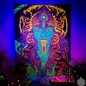 Esoteric Art Backdrop, Kali Tapestry, Spiritual Backdrop, Fractal Wall Hanging, Festival  Backdrop, Trippy Tapestry, Unique UV gift