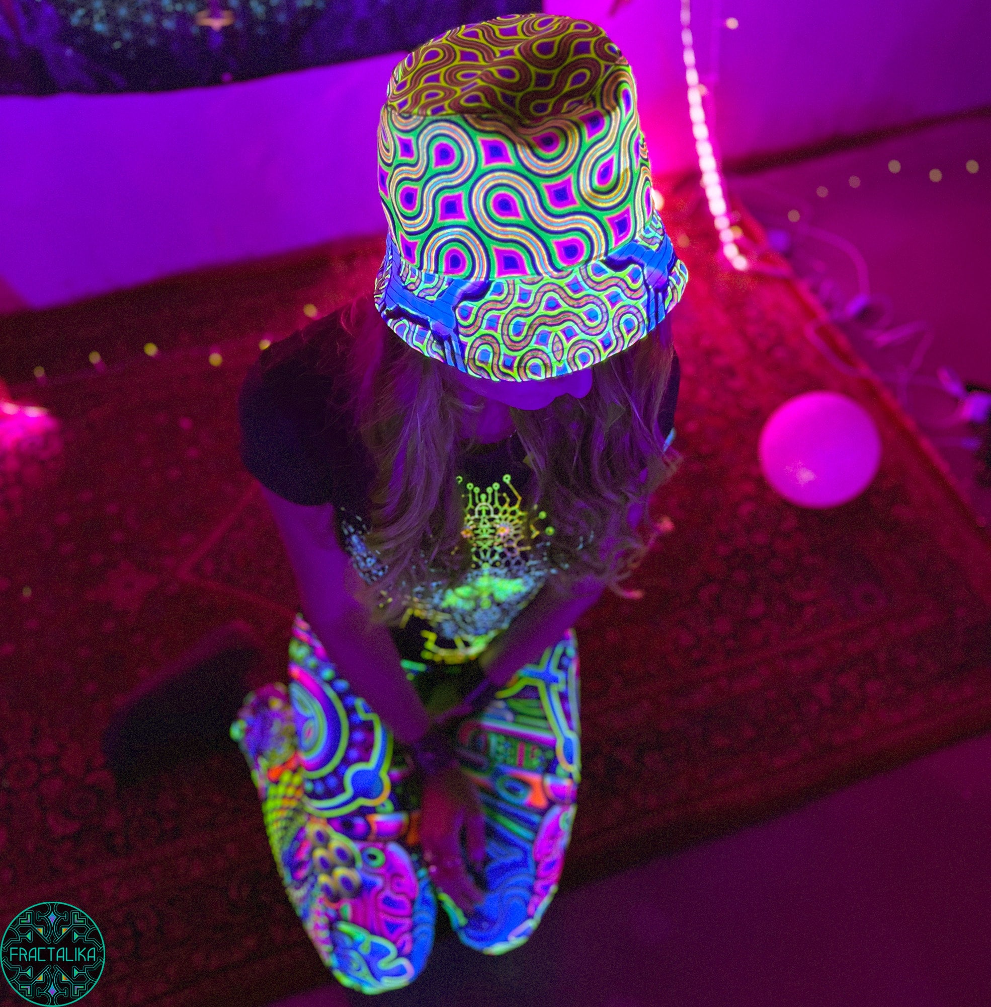帽子 chappie Trippy Bucket Hat, Blacklight Active Panama, Festival