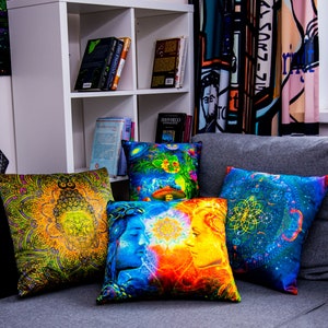 Hippie Bettwäsche, Dekokissen, Hippie Kissen, UV Kissen, Mandala Kissen, Pilzkissen, Surreal Kissen, Bettkissen, Fluoreszierend, Säure