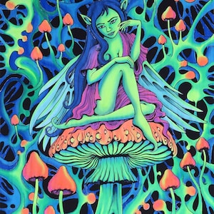 Psychedelic Tapestry UV Active Blacklight Backdrop Trippy Wall Art Hippie Poster Fluorescent Banner Psytrance Deco Fractal Festival