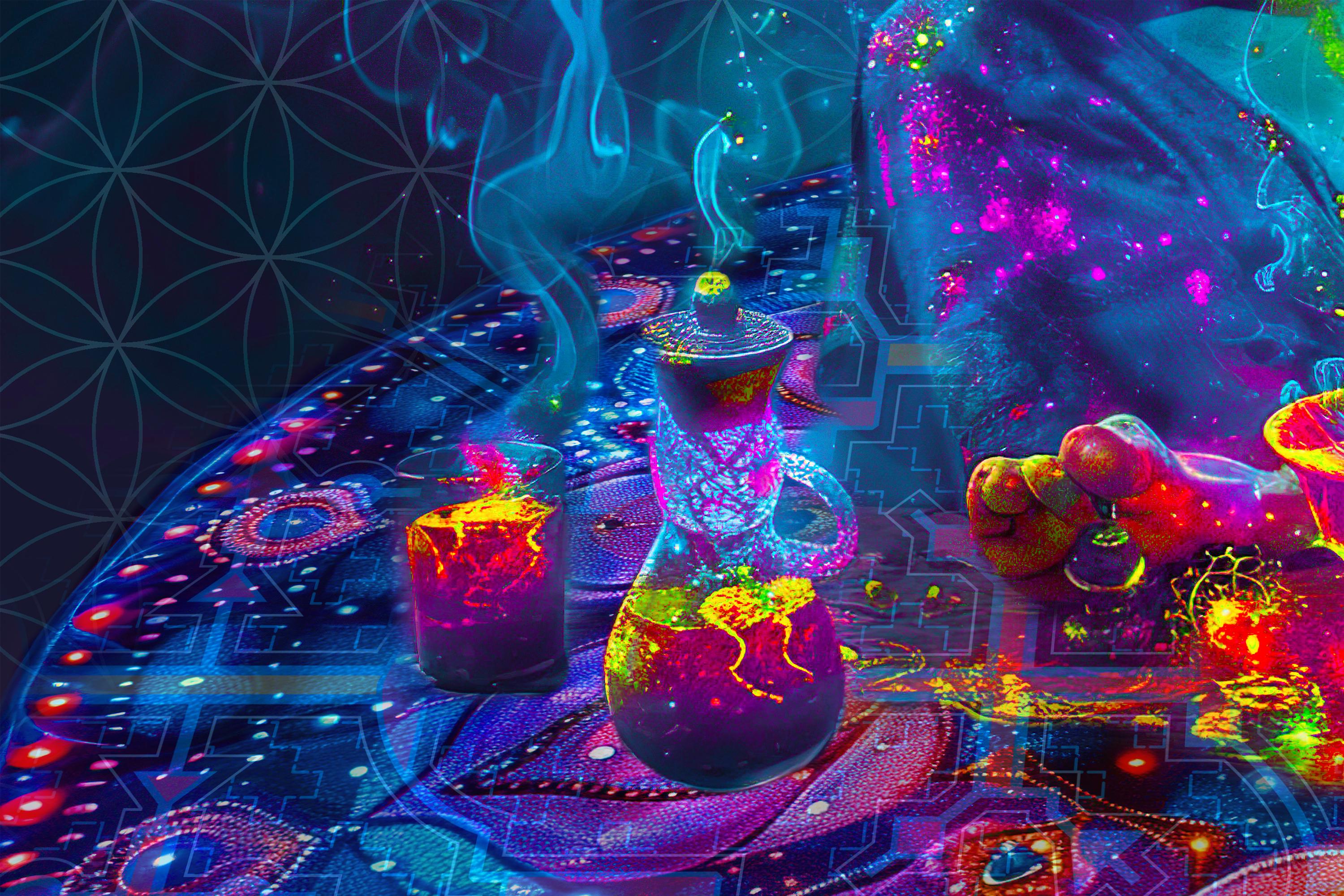 Psychedelic Tea Ritual UV Reactive Tea Ceremony Tapestry: Psychedelic Neon Art - Etsy
