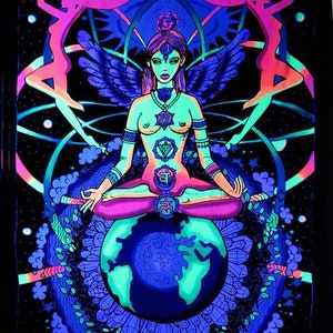 Psychedelic Tapestry UV Active Blacklight Backdrop Trippy Wall Art Hippie Poster Fluorescent Banner Psytrance Deco Fractal Festival