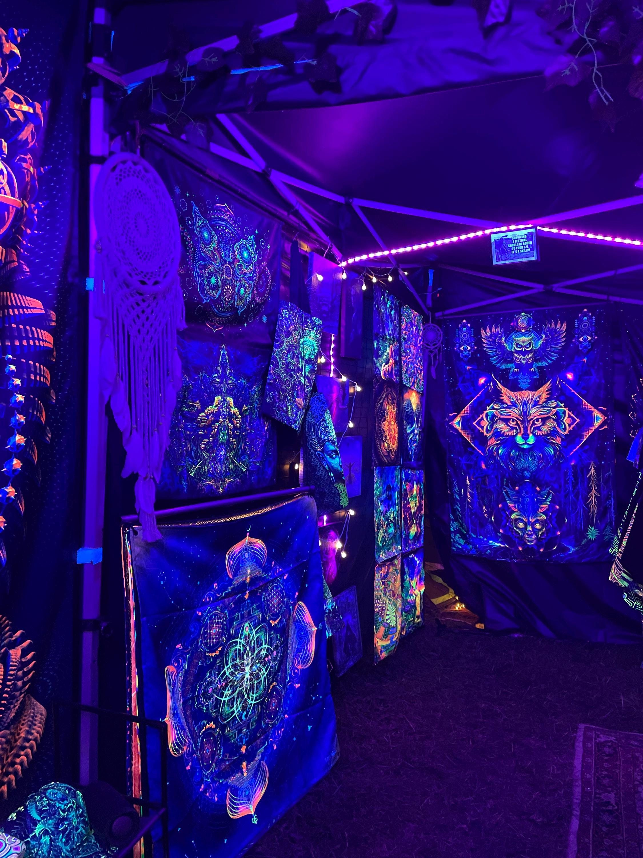 Psychedelic UV Tapestry Visionary Blacklight Backdrop, Totem Fox