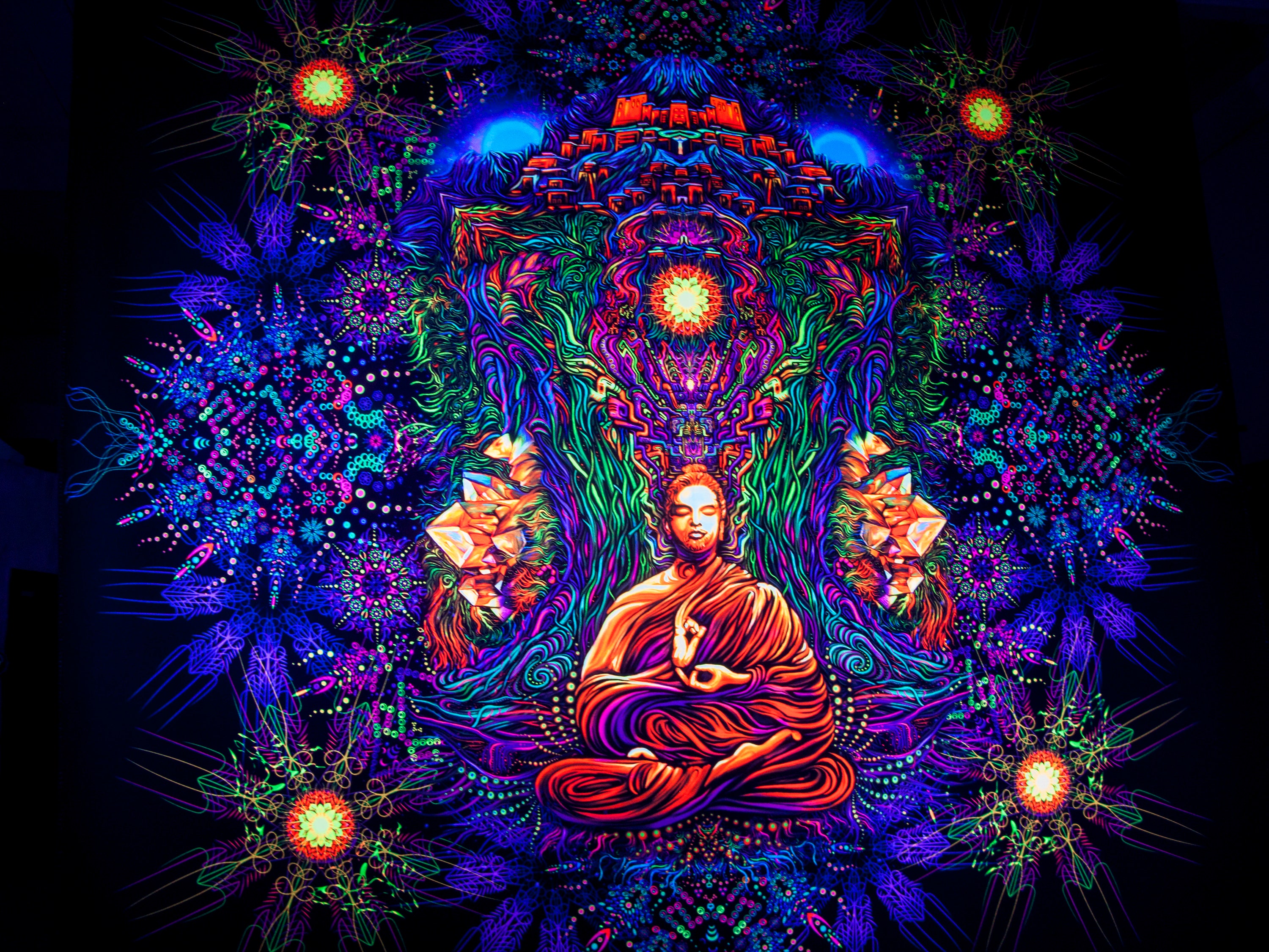 Yoga Deco Meditation Tapestry, Spiritual Art Painting, Goatrance