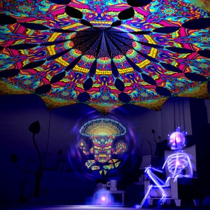 Blacklight Active Canopy, Psychedelic Psytrance Deco, Lycra Blacklight Decoration, Spandex Lycra Psytrance Decor, Party Deco,  Trippy Art