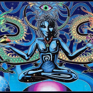 Psychedelic Wall Art Backdrop Fractal Wall Hanging Spiritual Visionary Art UV Deco Psytrance Festival Trippy Poster