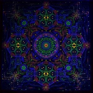 UV Reactive Wall Hanging, Fluorescent UV Art Spiritual Painting, Festival Psytrance Psyart, Fractal Mandala Poster For Spiritual Home Decor