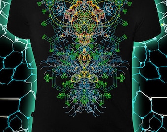 Camiseta UV Active, Roupa para Festa, Camiseta Psicodélica para Festival, Roupa que Brilha na Luz Negra, Camiseta Fractal, Estilo Goatrance, Burning Man, Brilha no Escuro