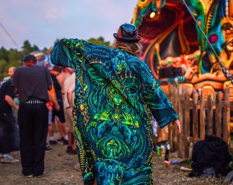 Unisex Kimono, Burning Man Clothing, Festival Outfit, Fluorescent Psychedelic Clothing, Trippy Psytrance Wear, Rave Outfit, Fluorescent