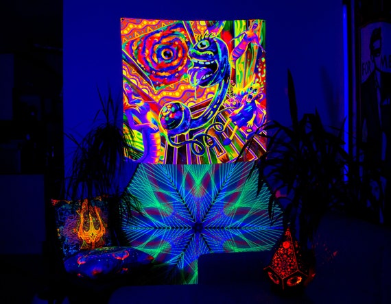 Trippy Painting UV Wall Art Blacklight Art Neon Tapestry Festival Tapestry Trippy Wall Art Spiritual Art Etsy