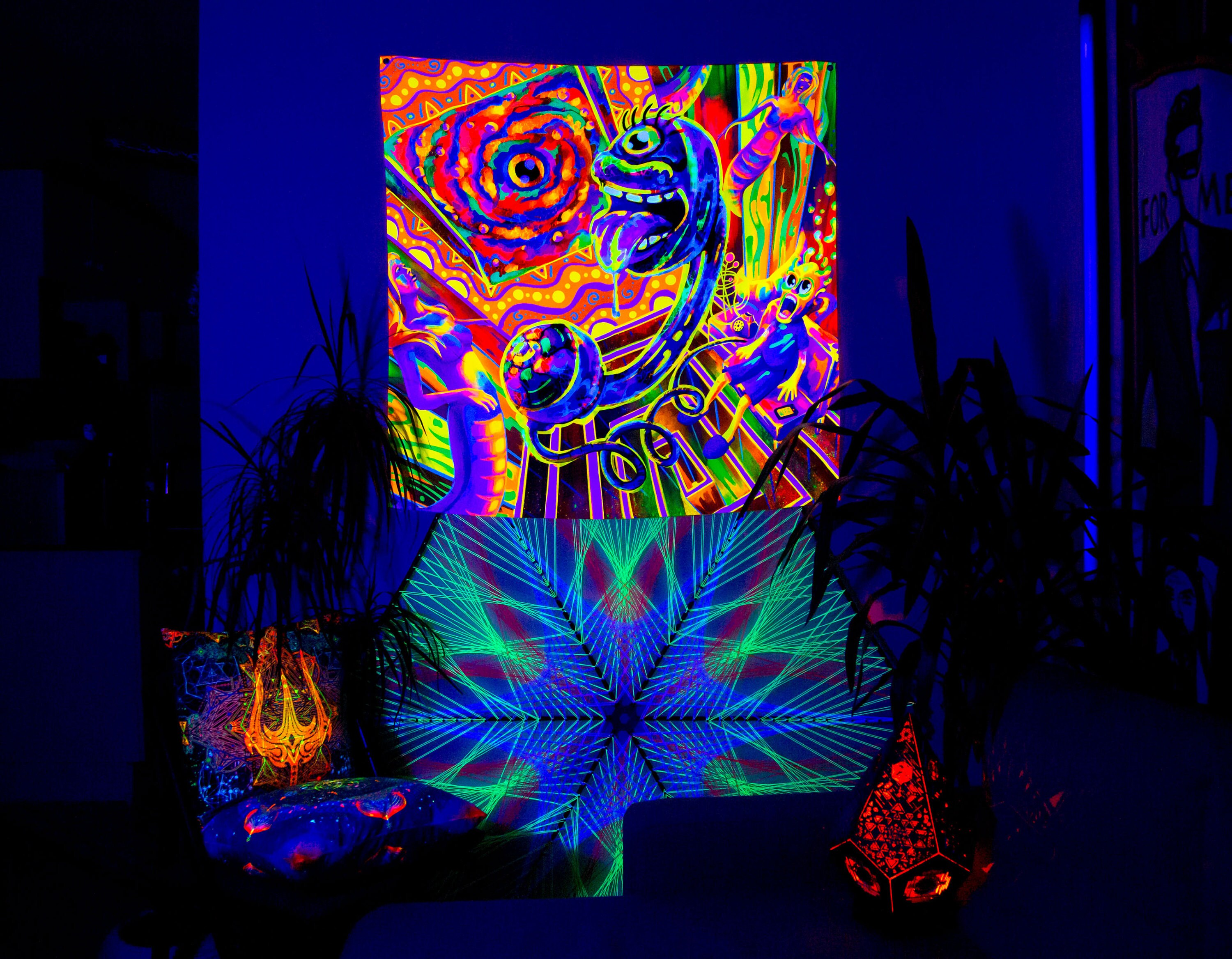 トリッピーな絵画、UV ウォール アート、ブラックライト アート