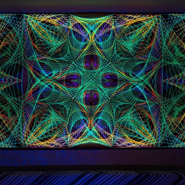 Psychedelic UV Fluorescent Blacklight Tapestry Fractal Art Print Trippy Wall Deco Psytrance Mandala Room Decor Festival Hippie Gift