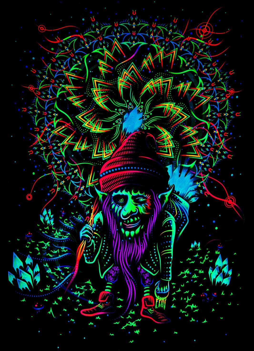 Shamanic Trippy Blacklight Poster, Mushroom Tapestry Psychedelic