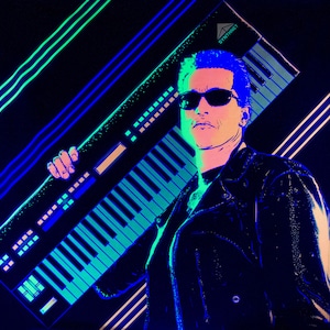 Tapiz de neón ultravioleta Tapiz ciberpunk Neón Ultravioleta Disco Darksynth Sythpop Retrowave Telón de fondo Luz negra UV activa Fluorescente