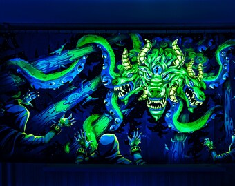 Psychedelic Backdrop, Trippy UV Tapestry, UV Reactive Wall Hanging, Psytrance Deco, UV Deco, Neon Art, Neon Canvas, Hippie Wall Art