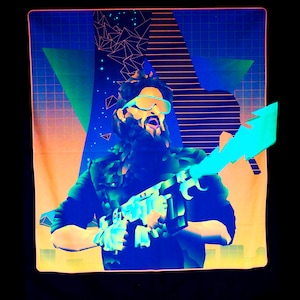 Cyberpunk Tapestry, Neon Ultraviolet Deco, Postapocalypse Darksynth Sythpop Retrowave Art, Blacklight Active Wall Hanging Poster