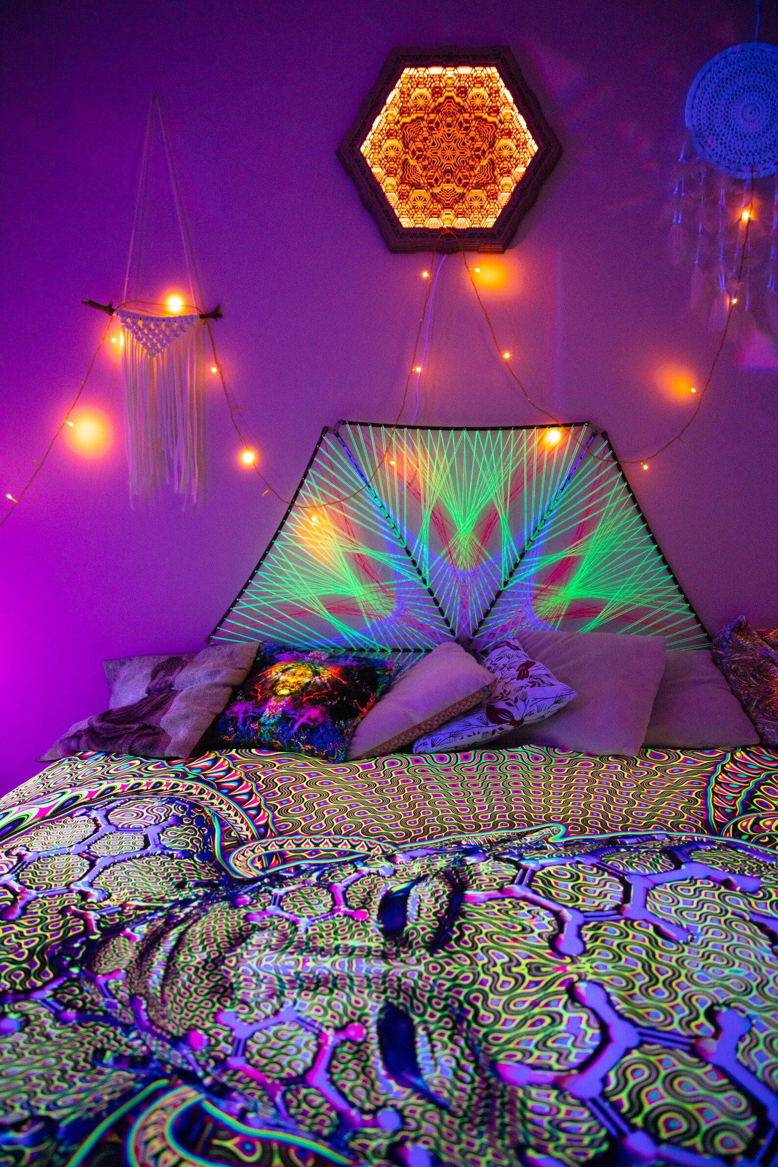 Psychedelic UV Blanket Space Blanket Mushroom Bedsheet UV Etsy